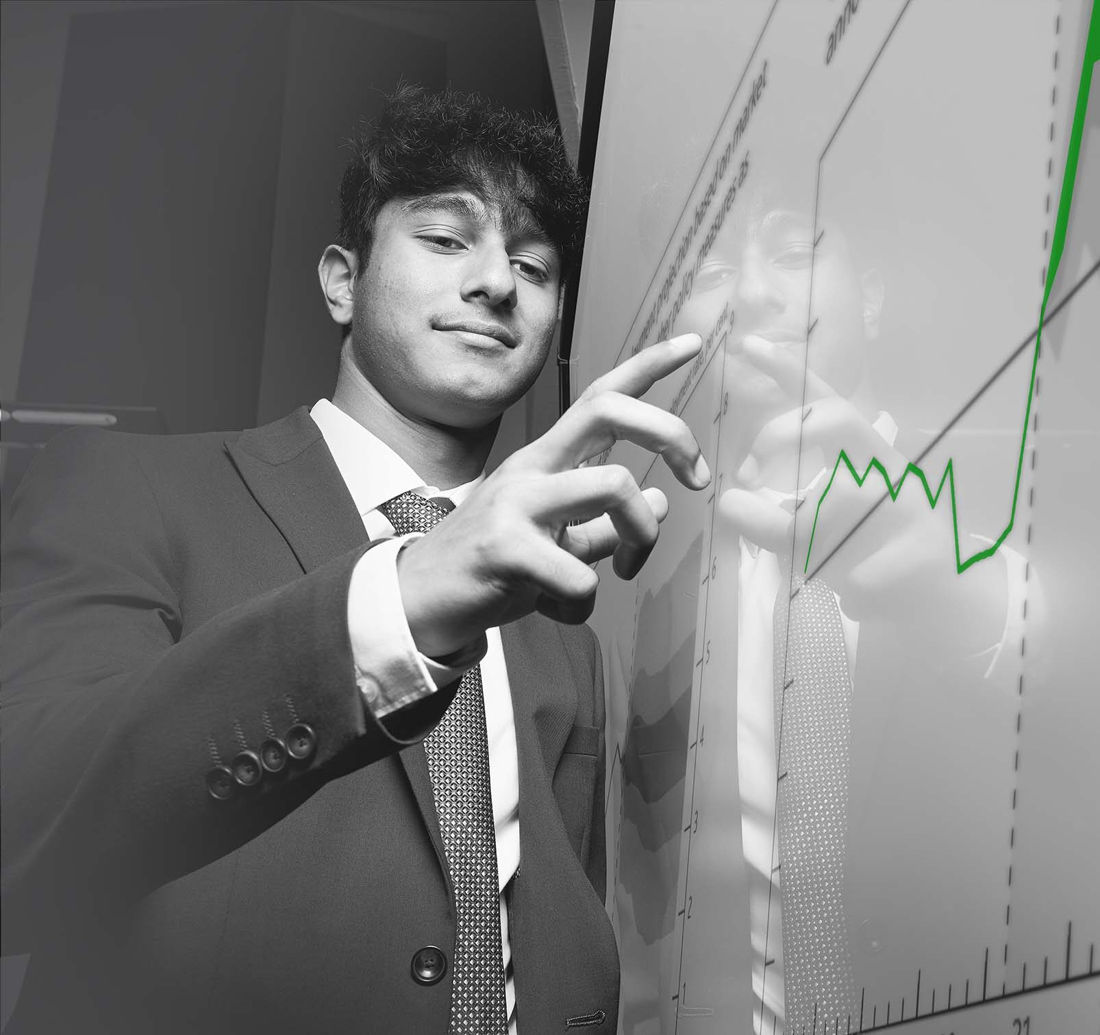 student looking at a graph